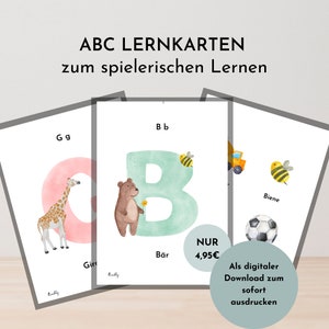 Alfabeto de tarjetas ABC aprender juguetonamente descarga digital para imprimir PDF descargar Montessori niño niña, estímulo, bolso escolar infantil
