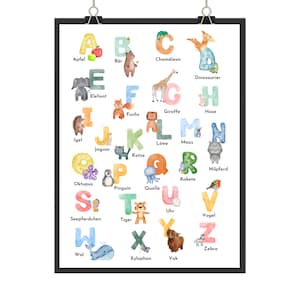 ABC Poster Alphabet lernen Lernposter Kinder Schulposter Kindergarten Vorschule Tiere Tierposter Alphabet