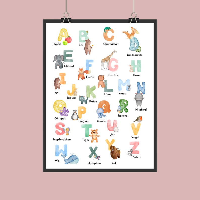 ABC Poster Alphabet lernen Lernposter Kinder Schulposter Kindergarten Vorschule Tiere Tierposter Alphabet