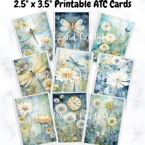Cartes à collectionner d'artistes pour journaux indésirables ATC arrière-plan floral feuille de collage numérique Image imprimable en téléchargement numérique pour projets papier