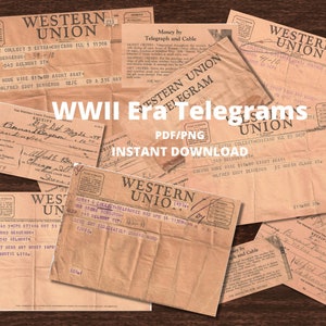 Coisas efêmeras imprimíveis para diários indesejados, pacote de coisas efêmeras digitais, imprimíveis vintage, coisas efêmeras da segunda guerra mundial, coisas efêmeras da segunda guerra mundial, telegramas