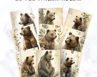 ATC-kaarten voor junkjournals of scrapbooking Artist Trading Cards Woodland Bears Digitaal afdrukbaar