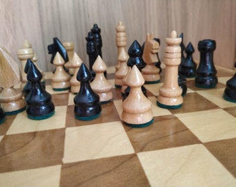 Wooden Chess Vintage, Wood Chess Set, old Full Set, Russian Vintage Table Game, Board Game, Table Game USSR