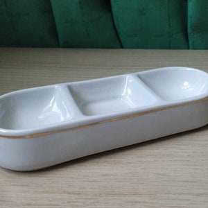 Vintage Latvia Porcelain Salt Cellar, Pepper cellar, open salt cellar white Riga porcelain Triple dish