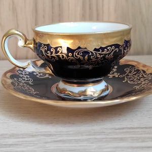 Weimar Kobalt Espresso Cup & Saucer | Vintage Cobalt Gilded Porcelain | German Weimar Demitasse, capacity 80 ml