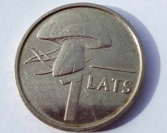 1 Lats Latvia Mushroom 1 Lats Coin, Vintage Latvian coin - Issued in Latvia in the 2004