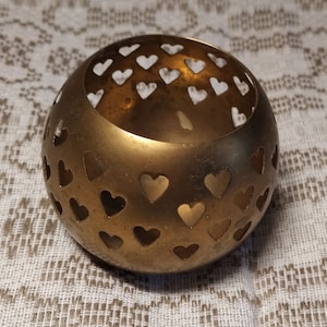 Vintage brass candlestick, Candle Holder with hearts, Brass Candleholder, Scandinavian Vintage, 1980s