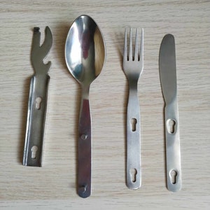 Vintage Travel Flatware, Camping Utensils, hunters cutlery, stainless steel tools