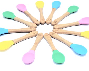 BooBamBaby® 1 x Cucharas de bambú para bebés, Cuchara de destete para niños pequeños, Cuchara ecológica para bebés, Cuchara de silicona, Cuchara de madera