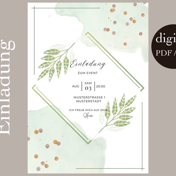 Personalized aesthetic invitation in shades of green