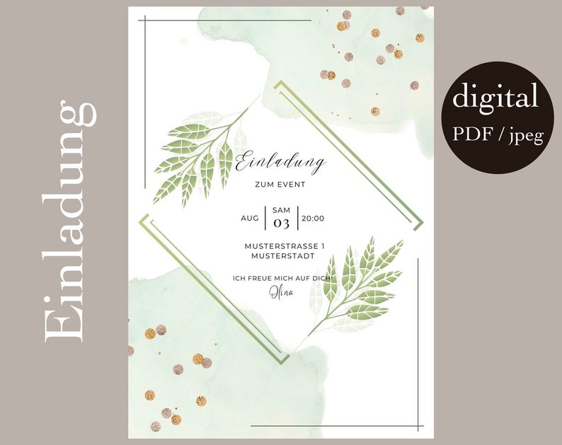 Personalized aesthetic invitation in shades of green image 1