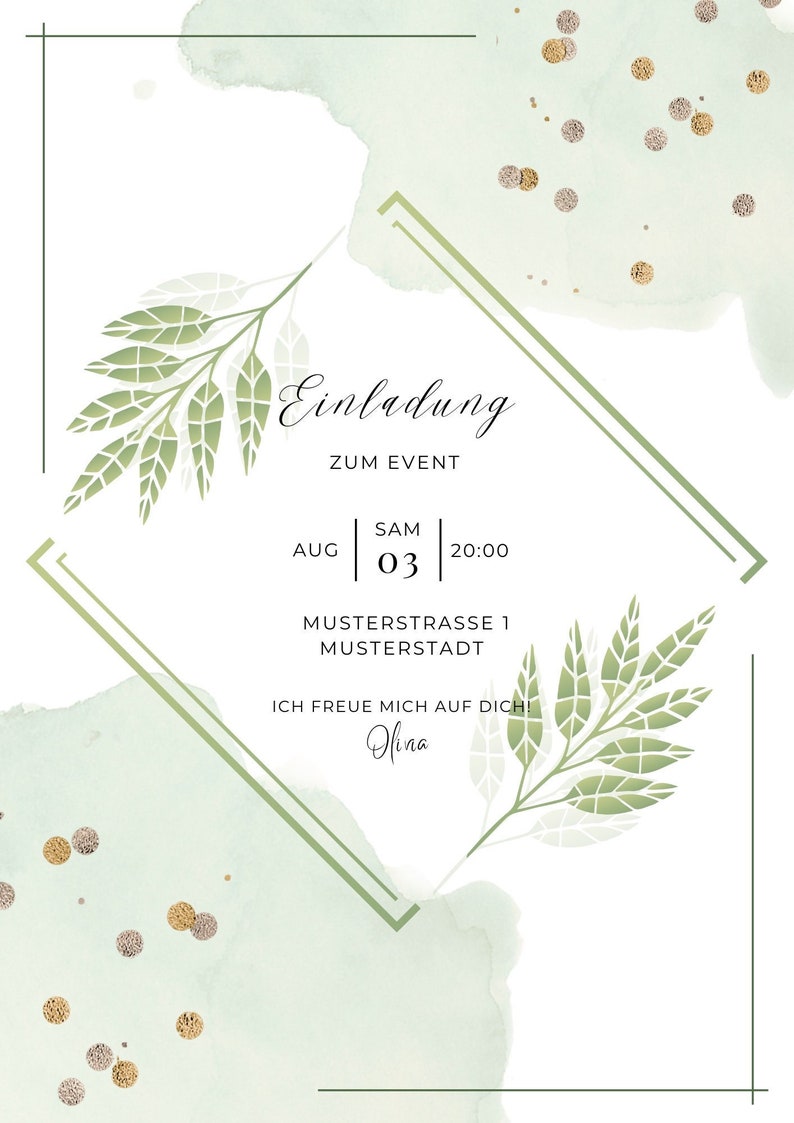 Personalized aesthetic invitation in shades of green image 2