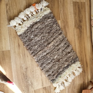 Grey and white sheep wool rug