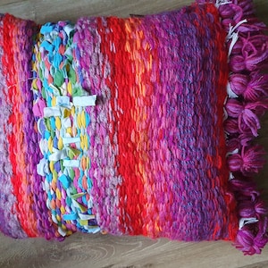 Red multicoloured wool cushion