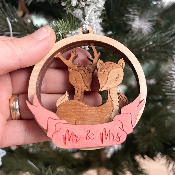 Reindeer Ornaments, Family Christmas Ornament for Newly Weds, Wedding Gifts