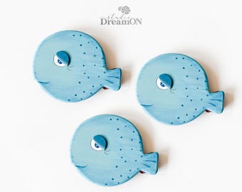 Wooden Pufferfish Wall Art Decor - Blowfish Coastal Decor for Vacation Beach House