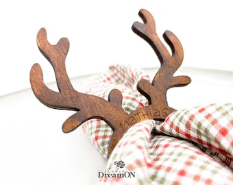 Christmas Deer Personalized Napkin Ring - Holiday Table Decor - Boho Christmas Place Cards