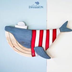 Wooden Whale Wall Art Decor - Nautical Nursery Sign - Vacation Beach House Decoration