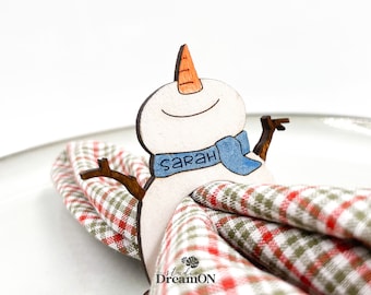 Personalized Snowman Napkin Rings - Funny Christmas Table Decor