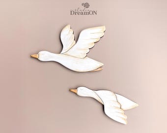 Flying Geese Wood Wall Art Decor - Farmhouse Decor for Wall - Mothers Day Gift - White Duck Girl Room Decor