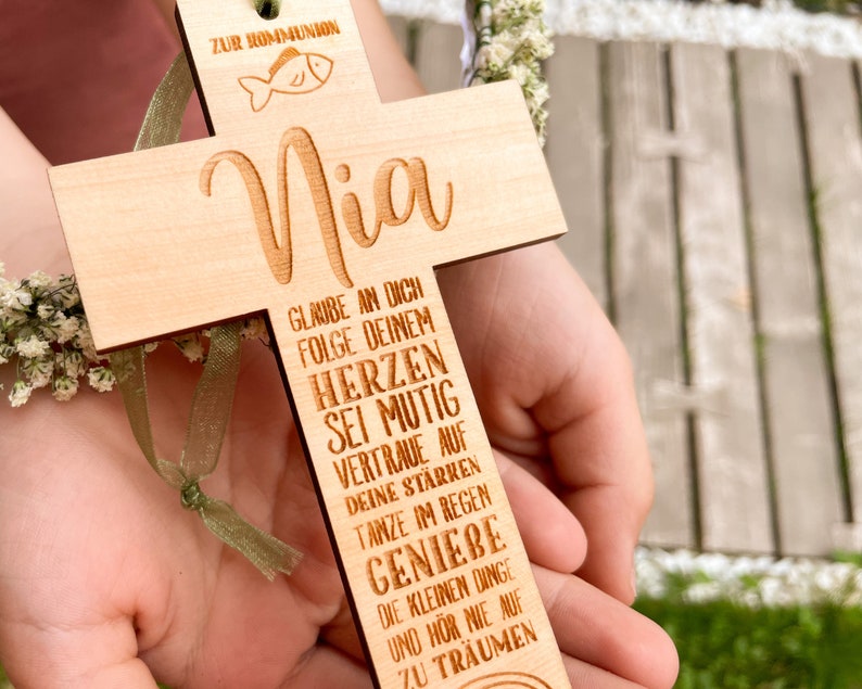 Personalized Baptism Cross Christening Gift Gift for Baptism or First Communion Wooden Cross image 2