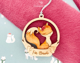 Fox Ornament - Personalized Gift for Christmas Tree - Custom Name Holiday Decor with Woodland Animals