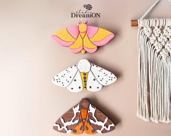 Bündel von hölzernen Motten Holz Wandkunst - Cottagecore Dekor für Wand - Boho Schmetterling Kinderzimmer Wandbehang