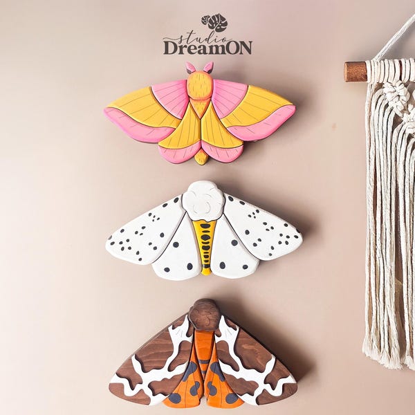 Arte mural de madera con polillas de madera - Decoración estilo cottagecore - Decoración de pared con mariposas estilo bohemio para habitación infantil