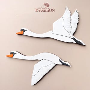 White Swan Wooden Wall Hanging - Flying Bird Art for Kids Room or Nursery - White Coquette Decor