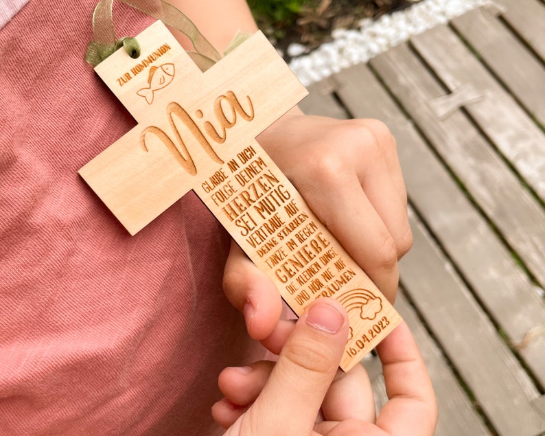 Personalized Baptism Cross Christening Gift Gift for Baptism or First Communion Wooden Cross image 3