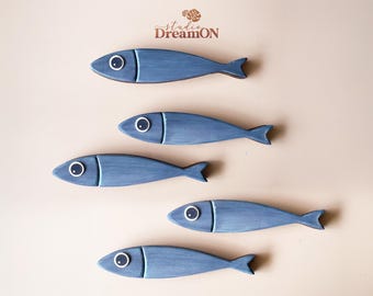 Wooden Sardines Wall Art Decor - Flock Of Fish Sign - Vacation Beach House Home Decoration