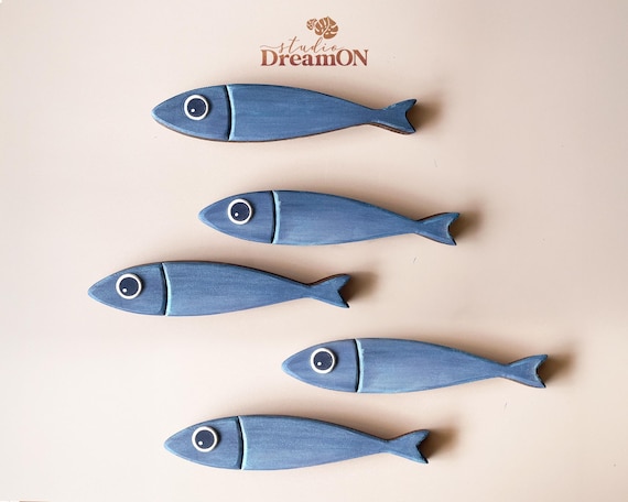 Wooden Sardines Wall Art Decor - Flock Of Fish Sign - Vacation Beach House Home Decoration