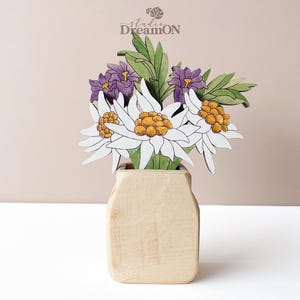 Edelweiss Wooden Flowers - Cottagecore Fall Decor - New Home or Thanksgiving Gift - Fake Flower Bouqet