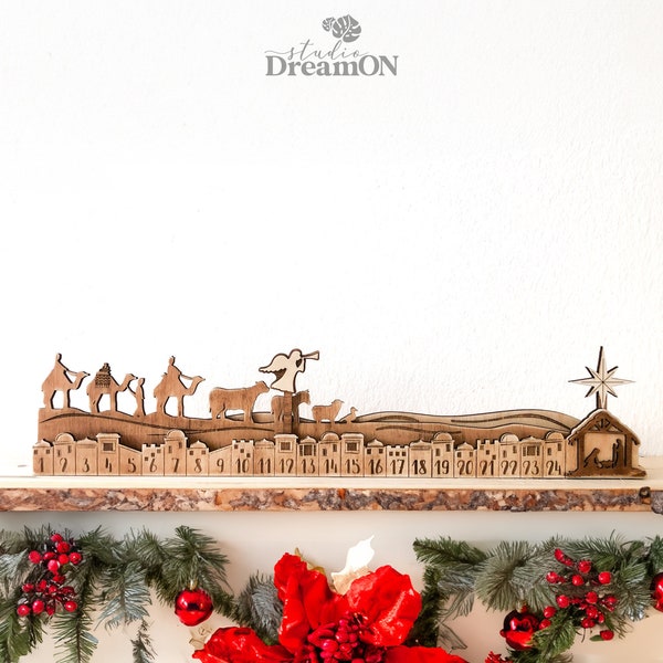Krippenszene Adventskalender - Personalisierter Weihnachts-Countdown aus Holz - Krippenszene Religiöses Geschenk