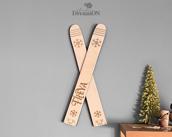 Custom Name Ski Sign - Wood Ski Wall Decor - Mountain Personalized Housewarming Gift or Ski Lodge Decor