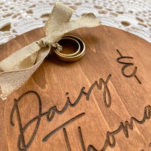 Personalized Wooden Ring Cushion for Wedding Rings Floral Engraved Design with Names and Date Unique and Customizable Wedding Accessory image 7