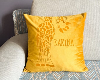 Fun Giraffe Pillow - Velvet Cushion Home Decor - Safari Pillow