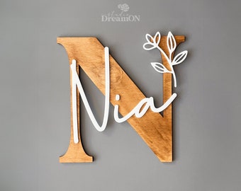 Custom Nursery Name Sign - Personalized Wooden Letter Monogram - Baby Girl Nursery Wall Decor