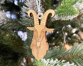 Mountain Goat Ornament, Goat Christmas Ornament made from Swiss Pine