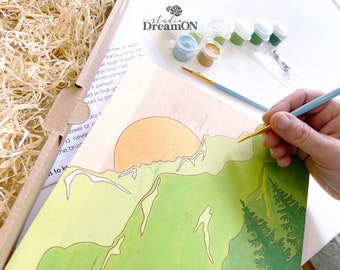 Berg Malen nach Zahlen Kit - Holz Wand Kunst DIY Bastelset für Erwachsene - Do It Yourself Painting Kit