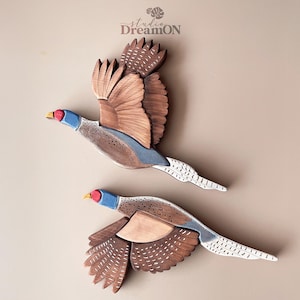 Flying Pheasant Birds Wooden Wall Art Decor - Rustic Lodge Wall Hanging - Farmhouse Home Decor - Hunting Gift - Nature Wall Art