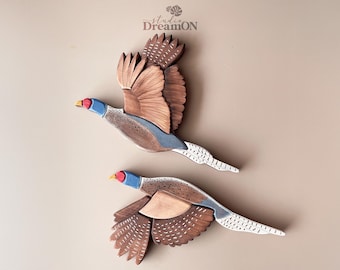Fliegen Fasan Vögel Wand Kunst Dekor aus Holz - Rustikale Hütte Wandbehang - Bauernhaus Wohnkultur - Jagd Geschenk - Natur Wandkunst