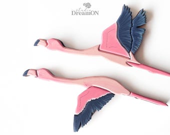 Flying Flamingo Wooden Wall Art Decor - Tropical Hanging Art - Vacation Beach House Home Decoration