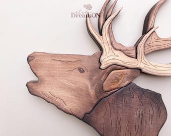Hirschgeweih Wand Kunst - Holz Waldtier Wandbehang - Berghütte Hirsch Jäger Geschenk
