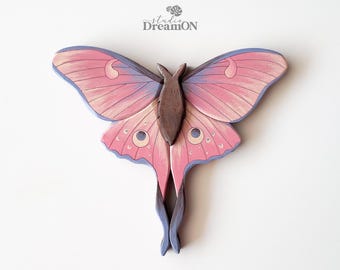 Rosa Seidenspinner Holz Wand Kunst - Cottagecore Dekor für Wand - Schmetterling Kinderzimmer Wandbehang