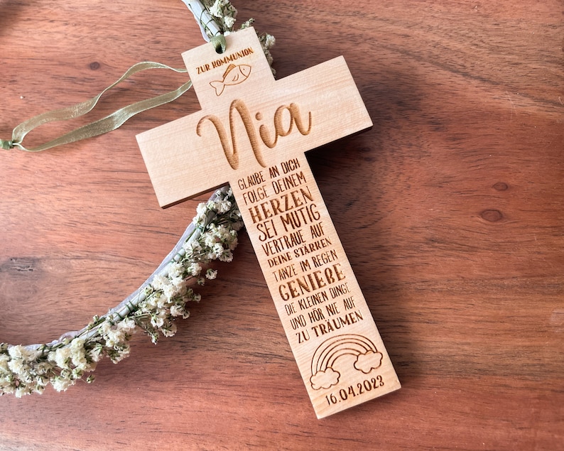 Personalized Baptism Cross Christening Gift Gift for Baptism or First Communion Wooden Cross image 1