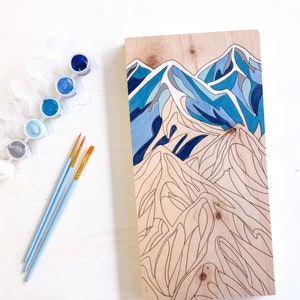 Wood Paint by Number Kit Mountain Peak Design, Wooden Wall Art Kit image 2