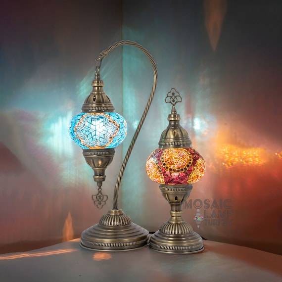 Turkish Swan Neck Mosaic Glass Decorative Table Lamps - Turquoise