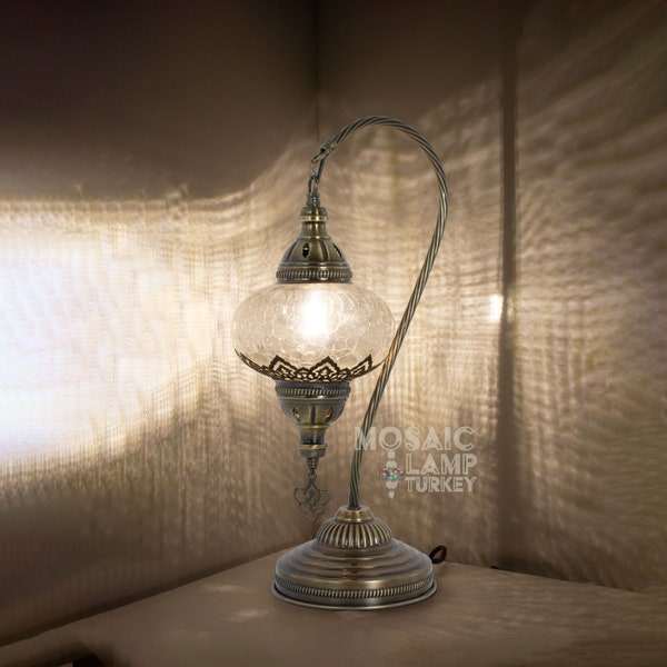 Lampe en verre teinté globe fissuré, lampe de table marocaine, lampe de chevet, lampe de bureau transparente fissurée, lampe de bureau marocaine