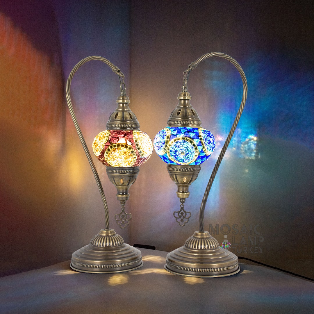 Mosaic Glass Goose neck Lamp Moroccan style handmade globes hand